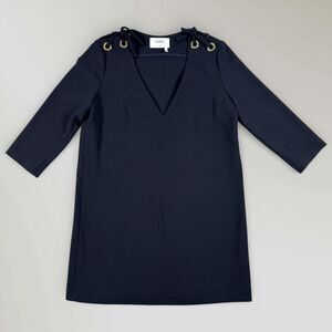 BA&SH Maika Little Black V-Neck Dress Gold Grommets Short Mini Size 3 / US 10